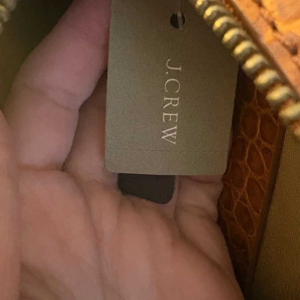 J. Crew Mini Leather Signet Camera Bag in Pink Yellow Brown Embossed Croc - Picture 8 of 16